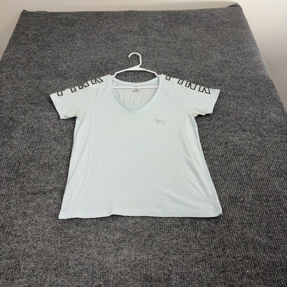 Victoria's Secret PINK T Shirt Womens M Blue Cotton Blend Sequin Dog Athleisure